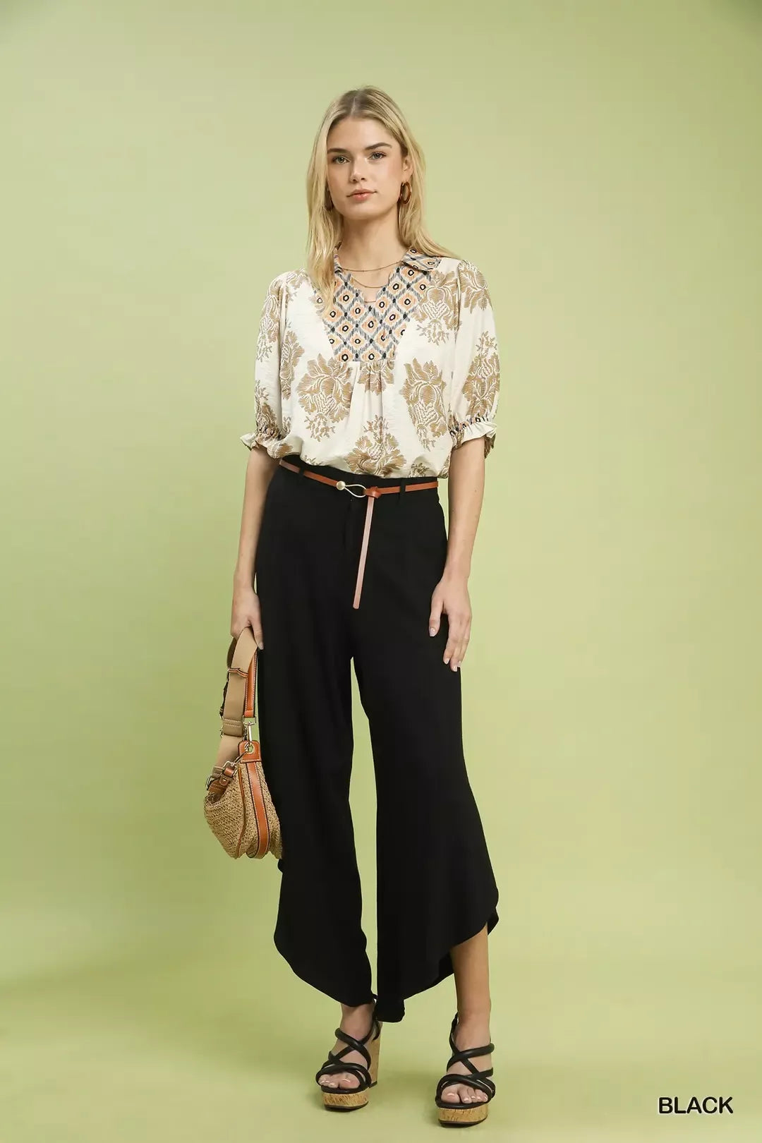 Umgee Flowy Asymmetrical Hem Wide Leg Pants 2