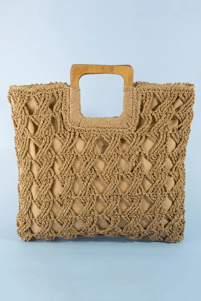 Ka Fame Square Straw Braided Tote Bag