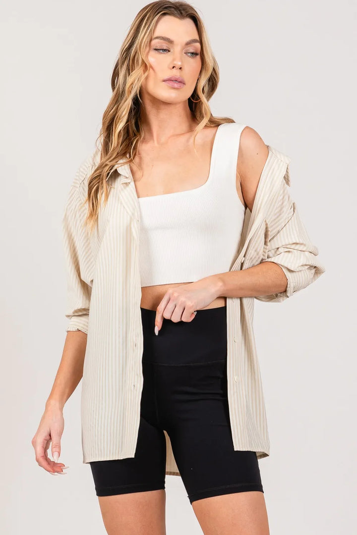 Sage Fig Striped Button Up Long Sleeve Shirt