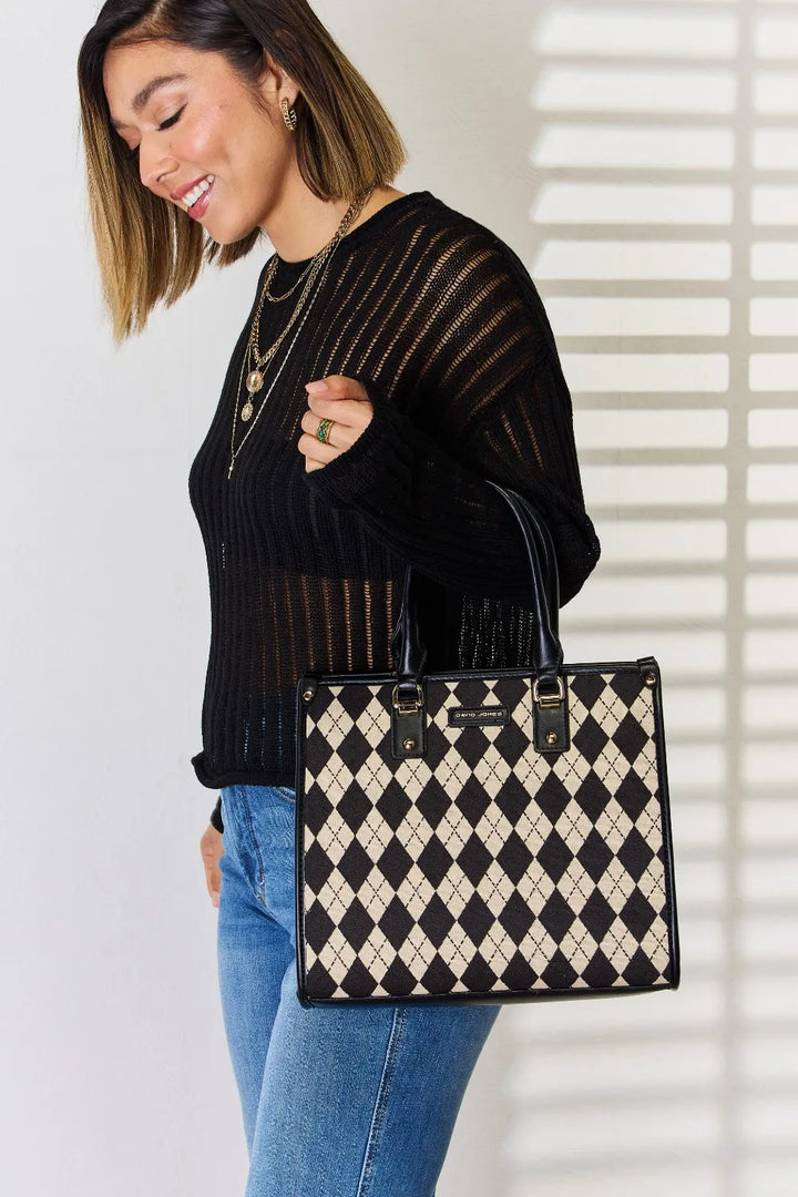 David Jones Argyle Pattern Pu Leather Handbag