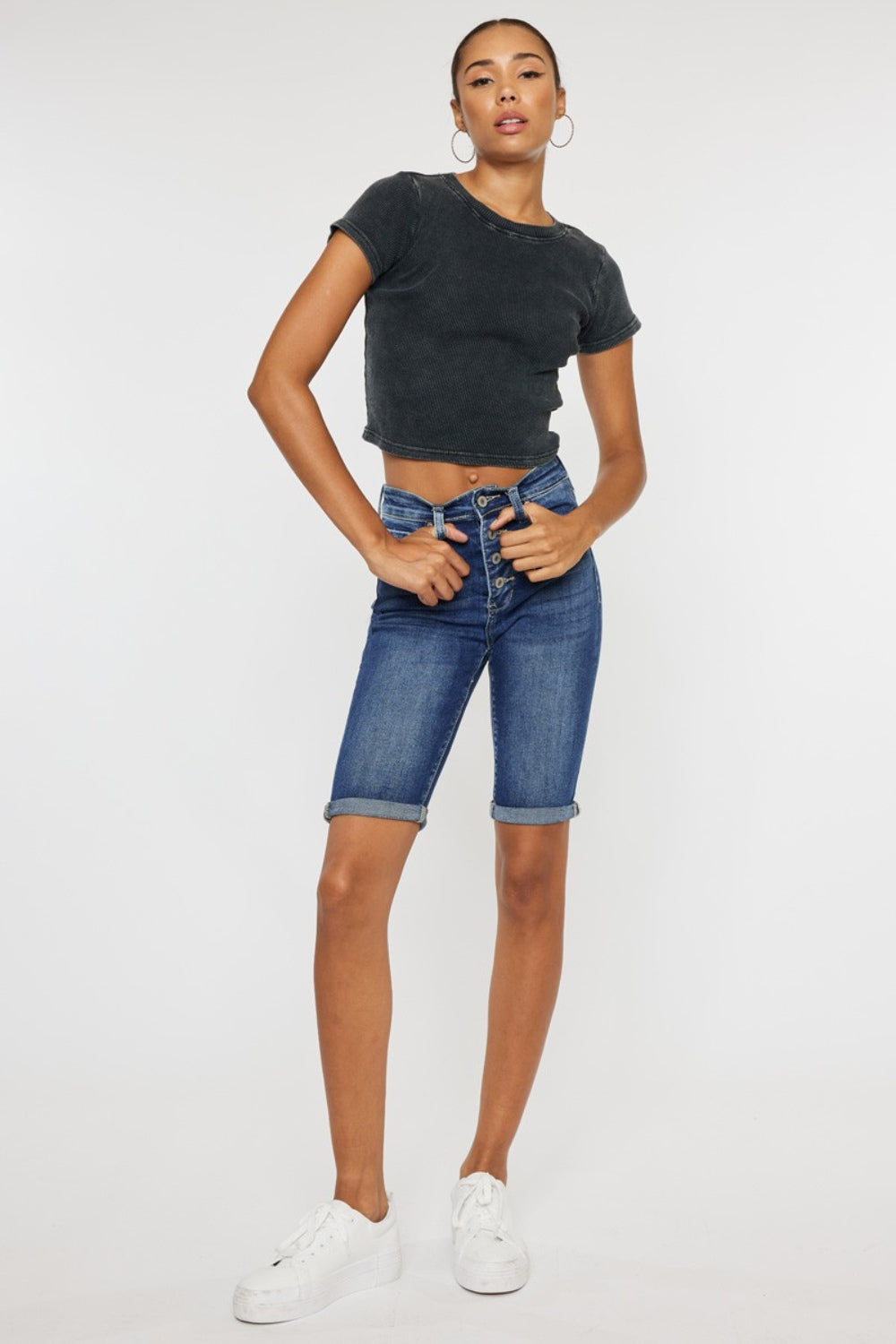 Medium Kancan Full Size Cats Whiskers Button Fly Denim Shorts