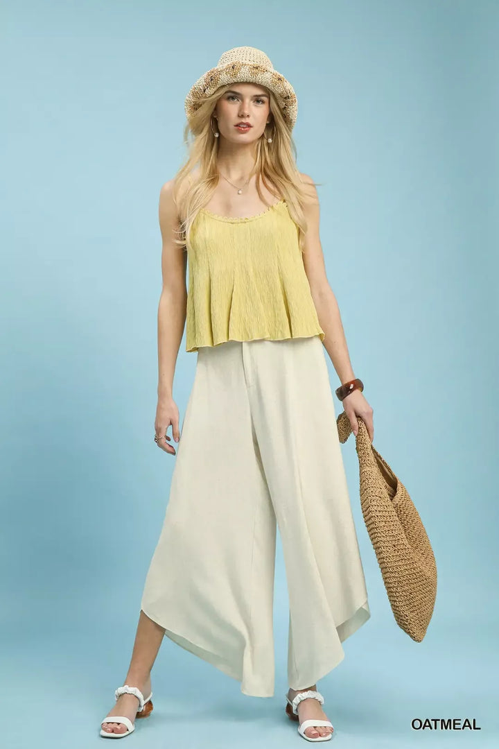 Umgee Flowy Asymmetrical Hem Wide Leg Pants 1