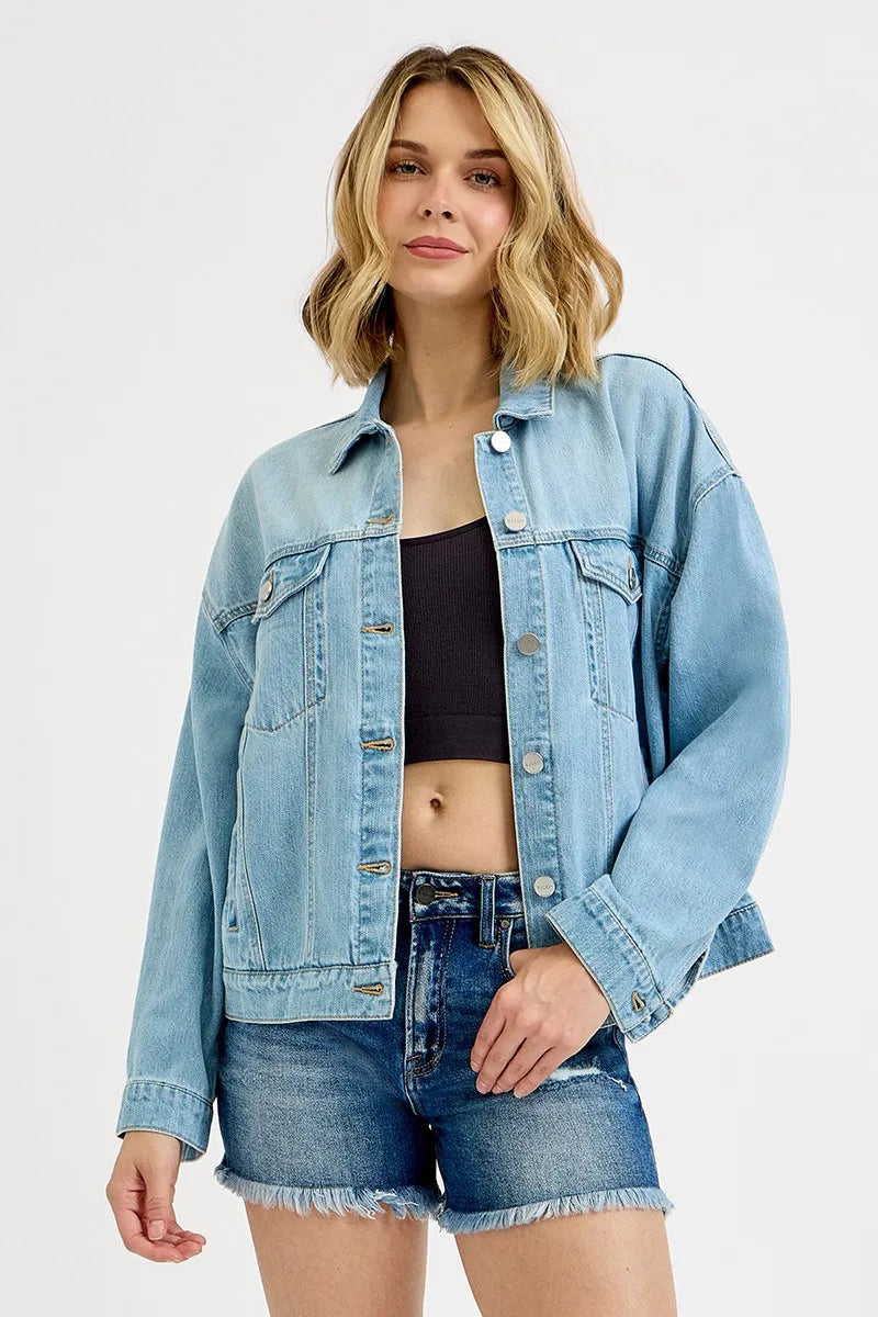 Light Risen Washed Dropped Shoulder Denim Jacket