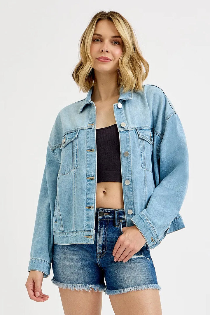 Light Risen Washed Dropped Shoulder Denim Jacket
