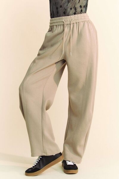 Khaki Davi Dani Drawstring Wide Leg Sweatpants