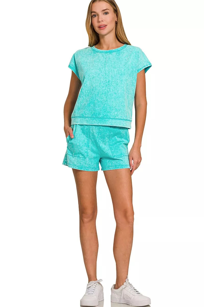 Zenana Premium Cotton Washed Sleeveless Top Shorts Set 2
