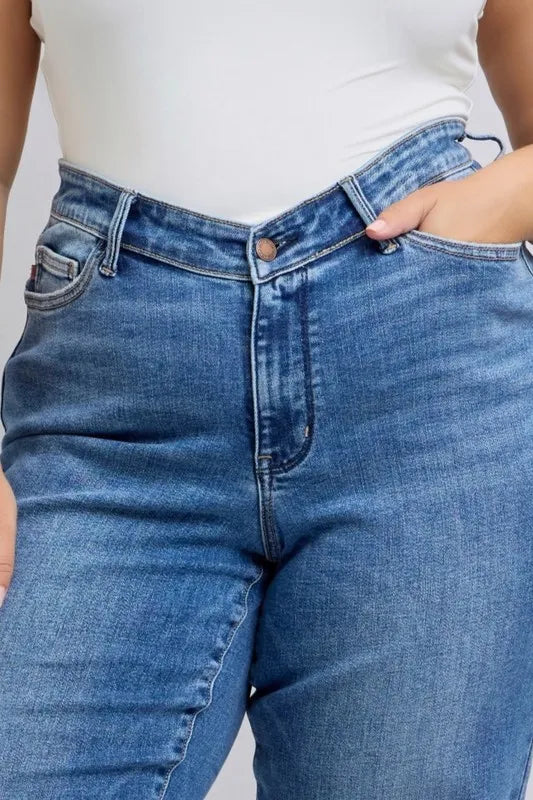 Dk Judy Blue Full Size High Waist V Front Vintage Wash Straight Jeans Plus Size