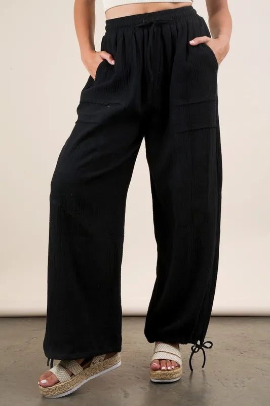Black Very J Wide Leg Gauze Solid Pants