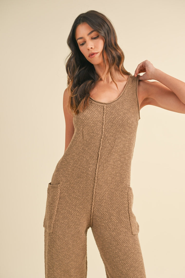 Mable Sleeveless Knit Crop Jumpsuit With Pockets