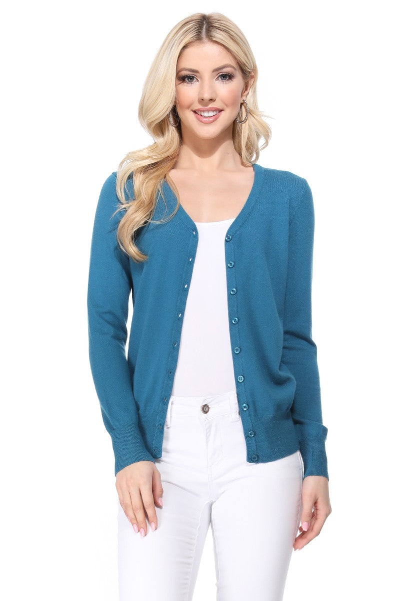 White Womens V Neck Button Down Knit Cardigan Sweater