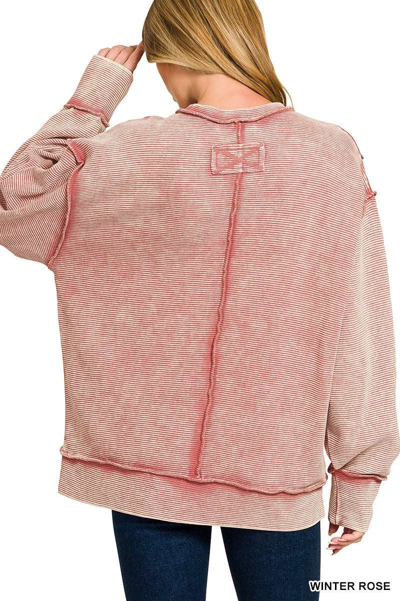 Winter Rose Zenana Acid Washed Double Ribbed Exposed Seam Sweatshirt 4