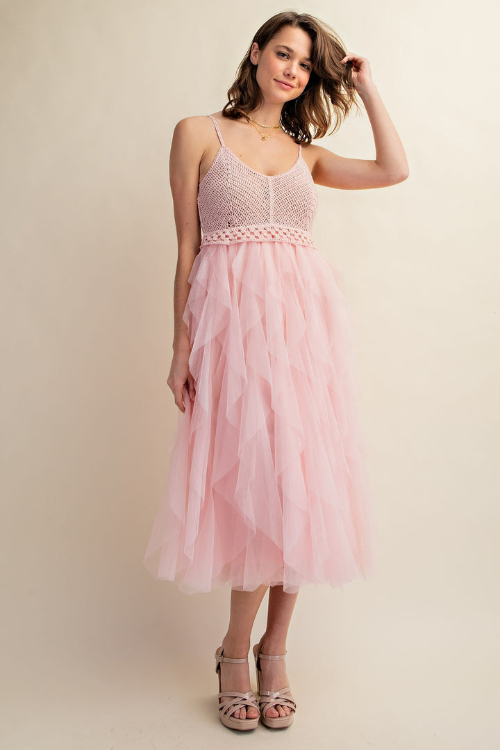 Black Lovely Tulle Midi Crochet Dress