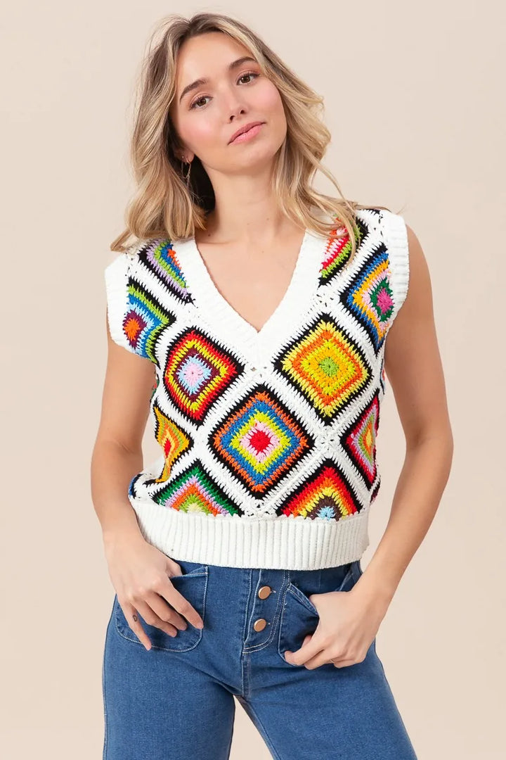 Bibi Diamond Granny Square Sweater Vest