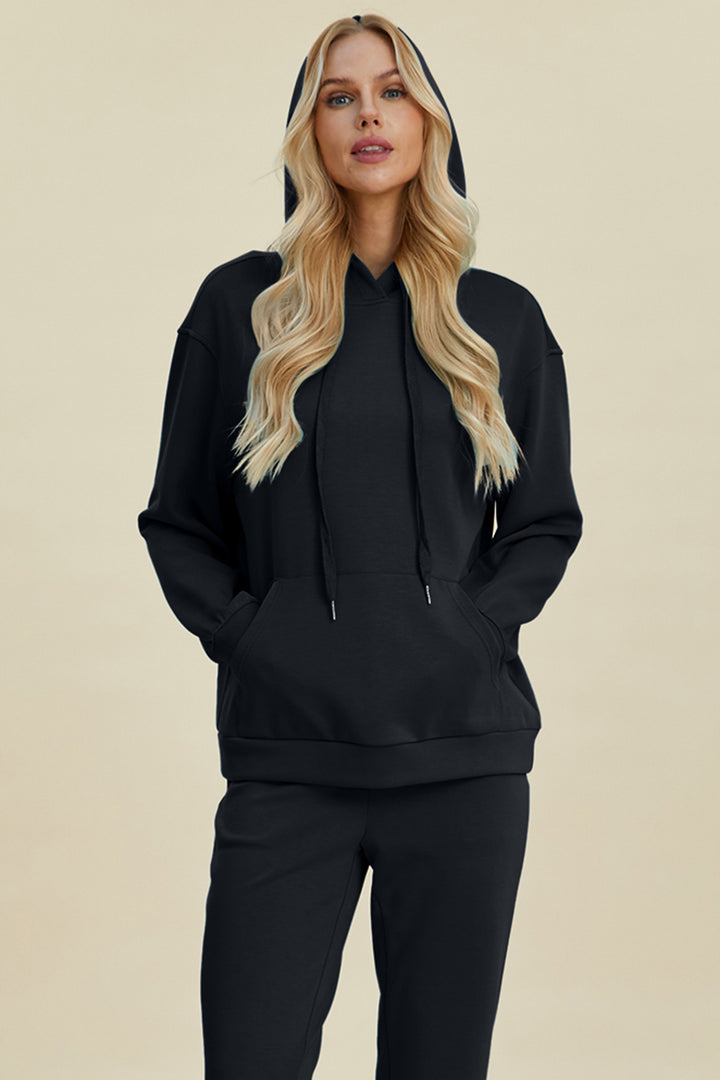 Coral Basic Bae Full Size Air Scuba Drawstring Long Sleeve Hoodie With Kangaroo Pocket