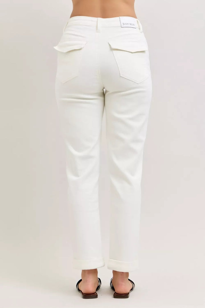 Wht Judy Blue High Waist Jeans With Patch Pockets