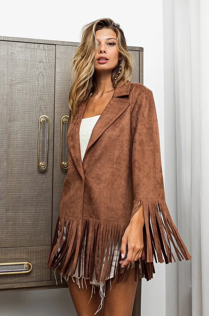 Bibi Single Blazer With Fringed Hem