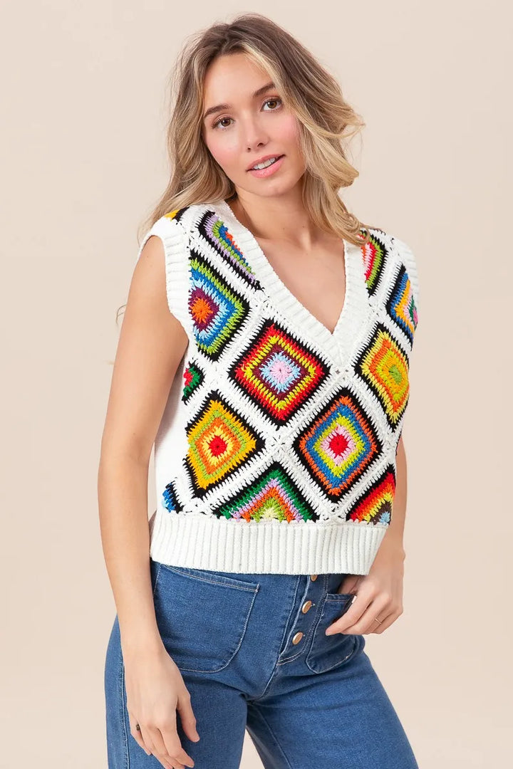 Bibi Diamond Granny Square Sweater Vest