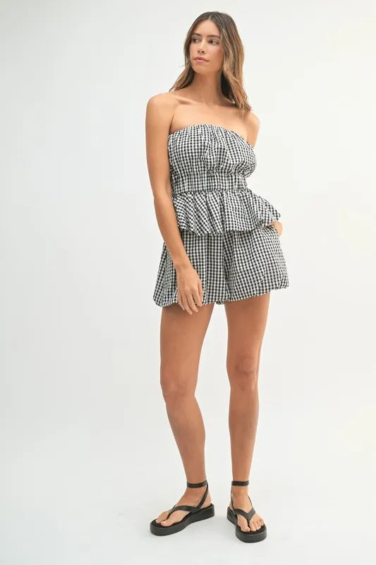 Mable Gingham Tube Top And Shorts Set