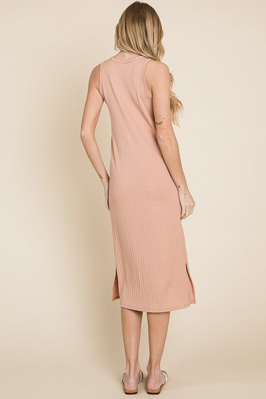 Bombom Ribbed Knit Sleeveless Midi Dress