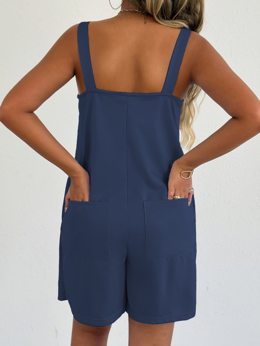 Navy Sleeveless Casual Romper With Side Pockets