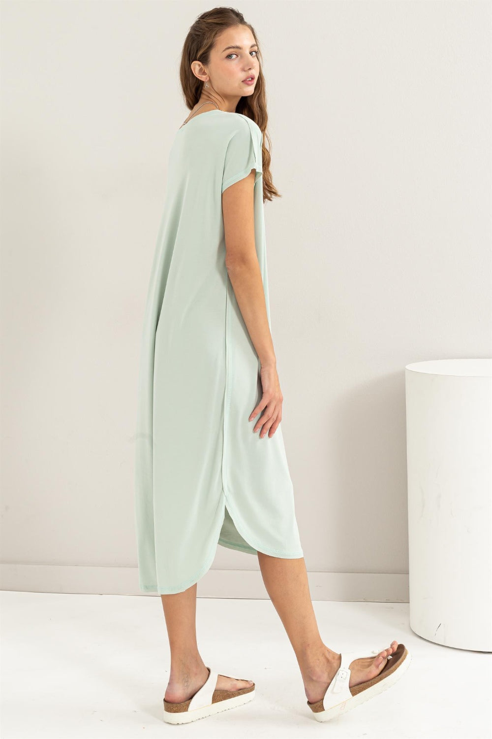 Mint Hyfve Short Sleeve High Low Slit Midi Dress