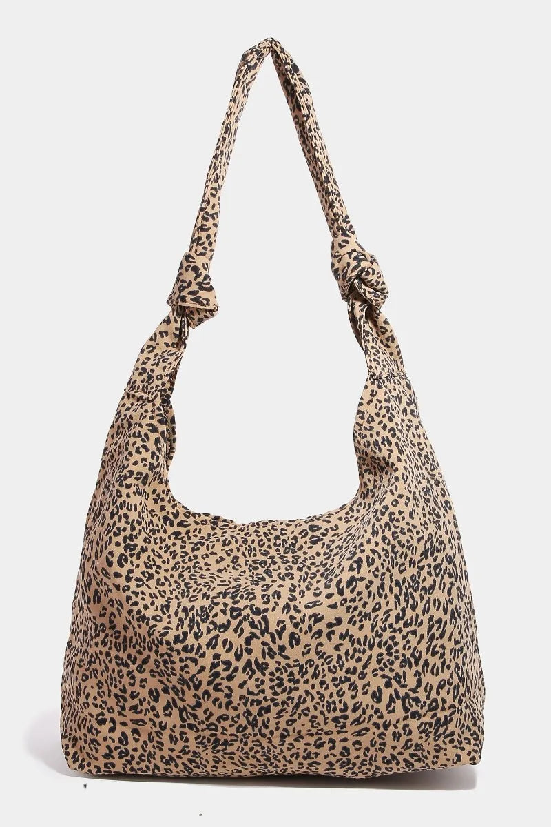 Camel Fame Leopard Knotted Strap Shoulder Bag