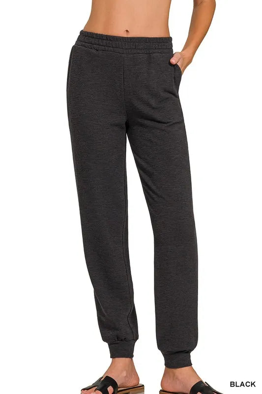 Black Zenana Cotton Slub Jogger Pants 3