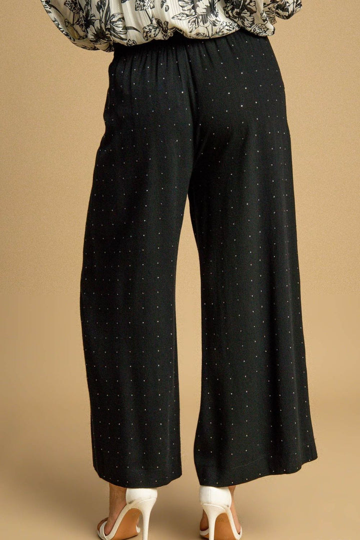 Black Umgee Full Size High Waisted Embellished Linen Pants Plus Size