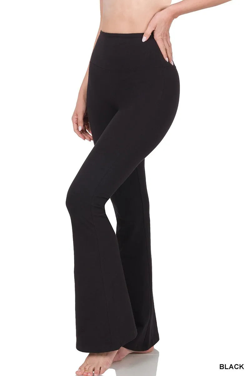 Black Zenana Wide Waistband Yoga Flare Pants
