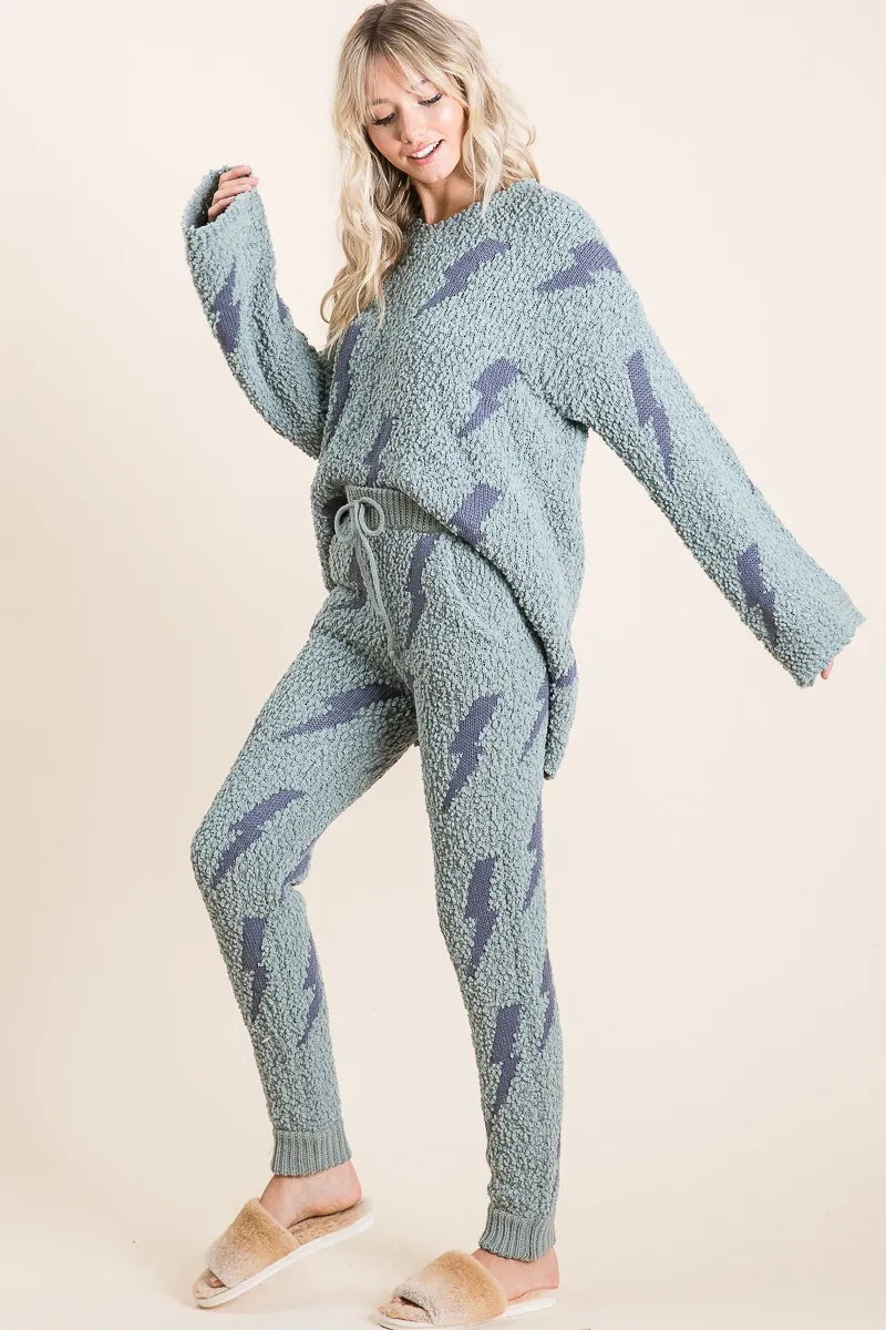 Bibi Cozy Soft Hairy Popcorn Sweater Pants