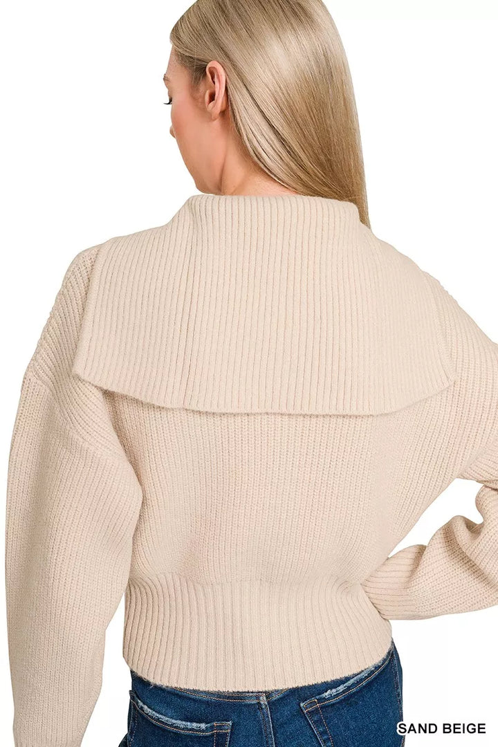 Zenana Ribbed Collared Zip Up Sweater Cardigan 4