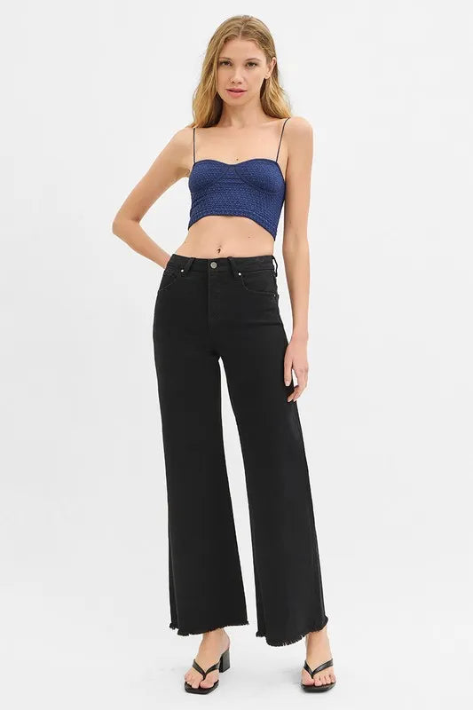 Black Risen Full Size Tummy Control High Rise Wide Jeans Plus Size
