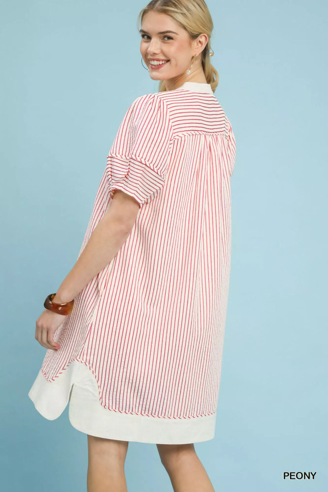 Umgee Pinstripe Shift Dress With Contrast Trim 1