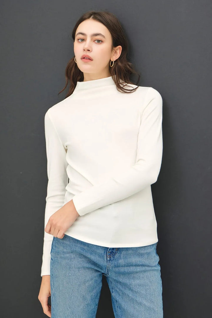 Ivory Be Cool Mock Neck Long Sleeve T Shirt 1