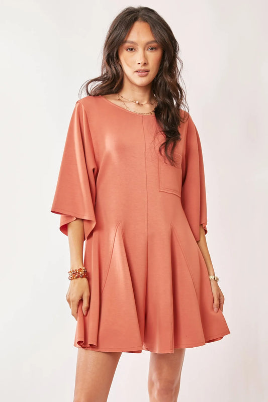 Salmon Davi Dani Solid Draped Sleeve Ties Back Skort Romper 2