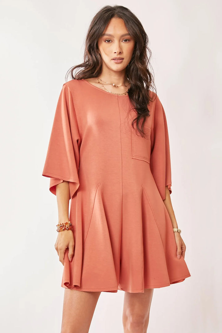 Salmon Davi Dani Solid Draped Sleeve Ties Back Skort Romper 2