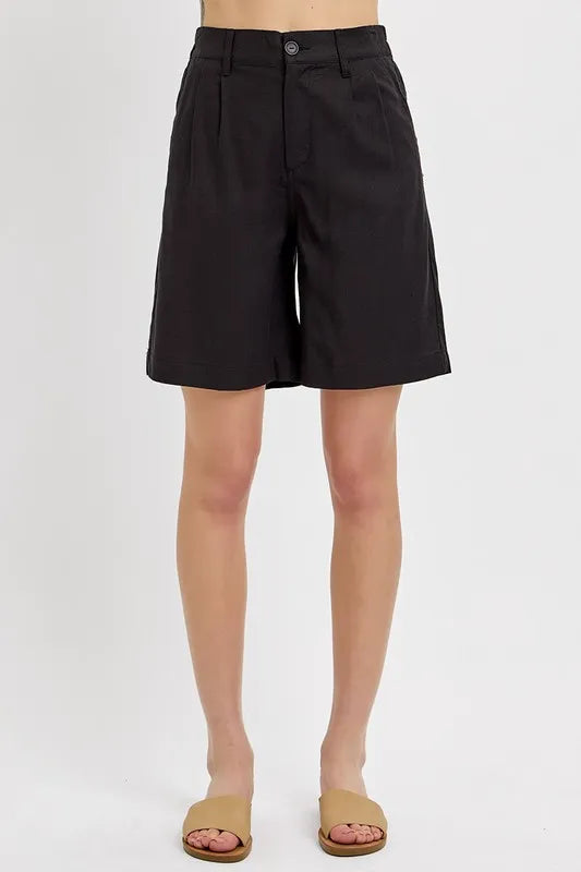 Black Risen High Rise Pleated Front Shorts 2