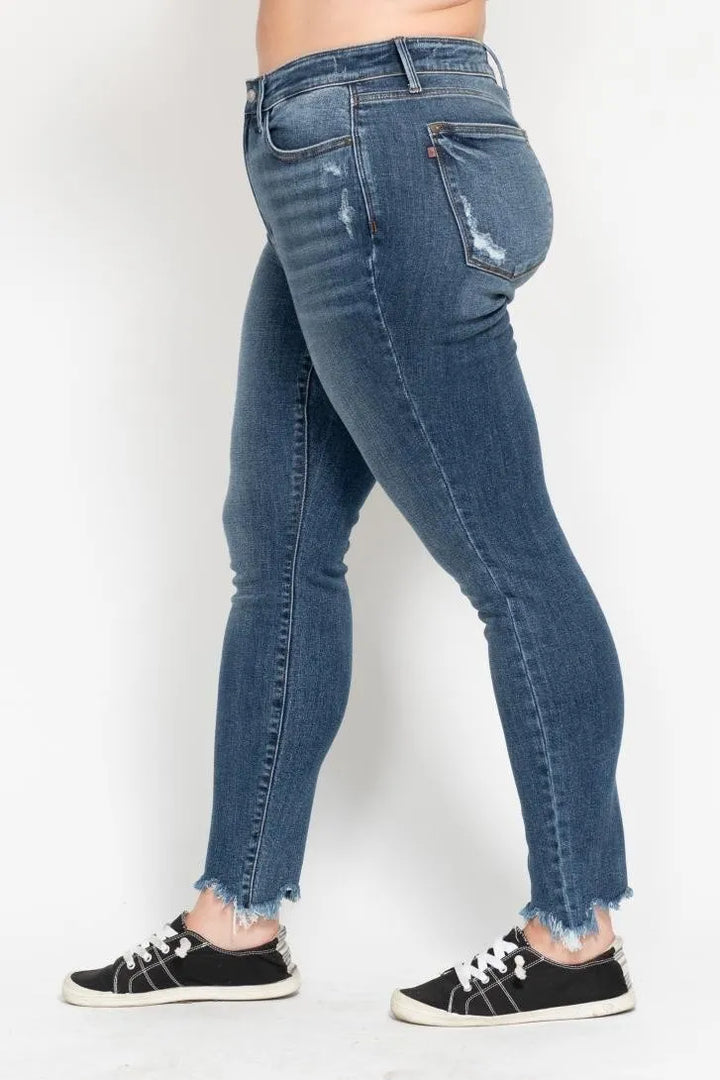 Medium Judy Blue Plus Size High Waist Skinny With Destroy Shark Bit Hem