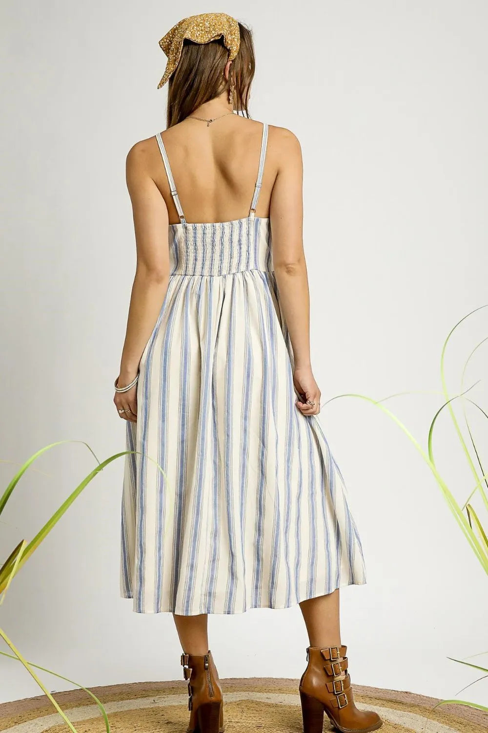 Umgee Striped Colorful Embroidered Trim Cami Dress 1