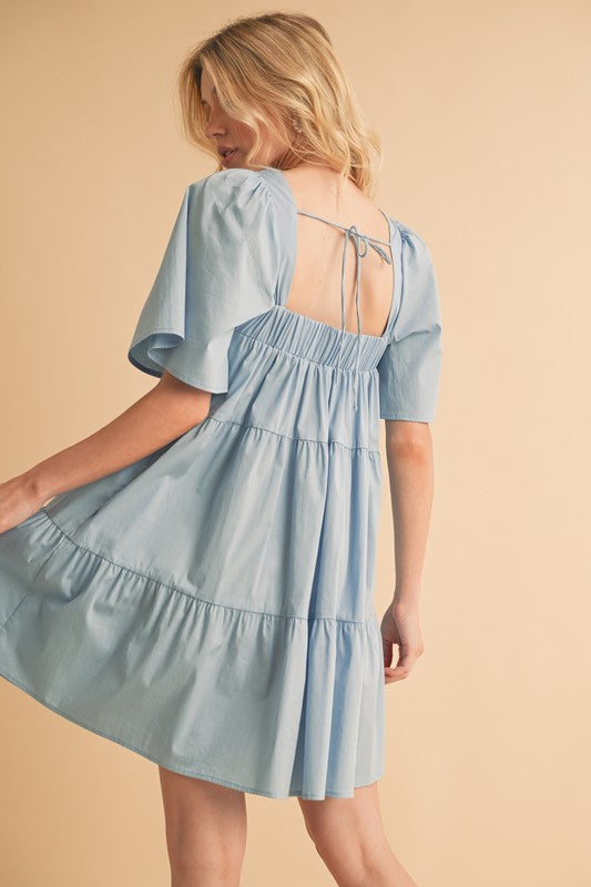 Aemi Co Square Neck Half Sleeve Tiered Dress 1