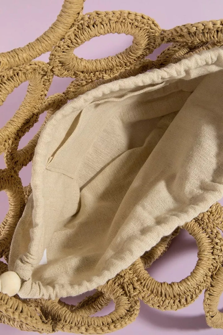 Fame Straw Round Pattern Mesh Hand Bag