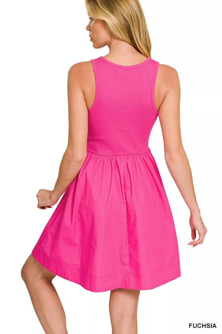 Fuchsia Zenana Combined Knit Woven Midi Dress 2