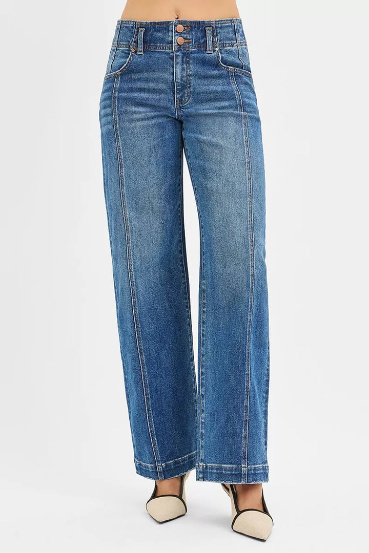 Dark Risen Mid Rise Fit Wide Baggy Jeans