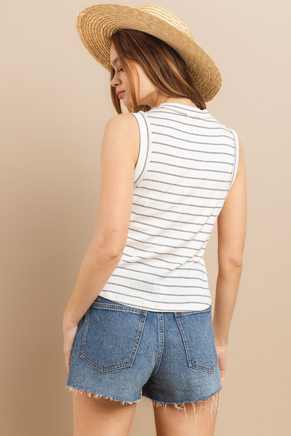 Ivory Ces Femme Striped Round Neck Tank