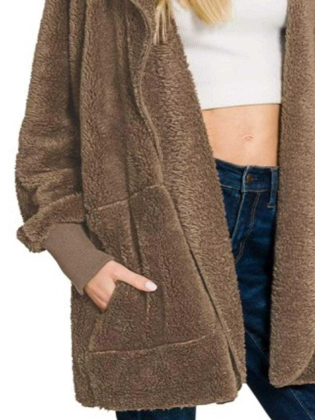 Zenana Hooded Faux Fur Jacket With Pockets 1