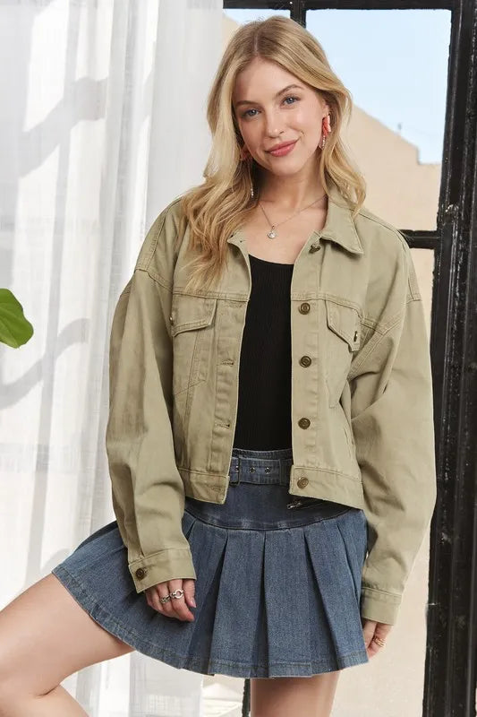 Adora Canvas Button Up Front Denim Jacket