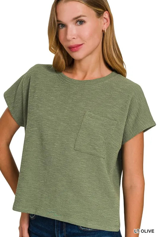 Lt Olive Zenana Round Neck Short Sleeve T Shirt