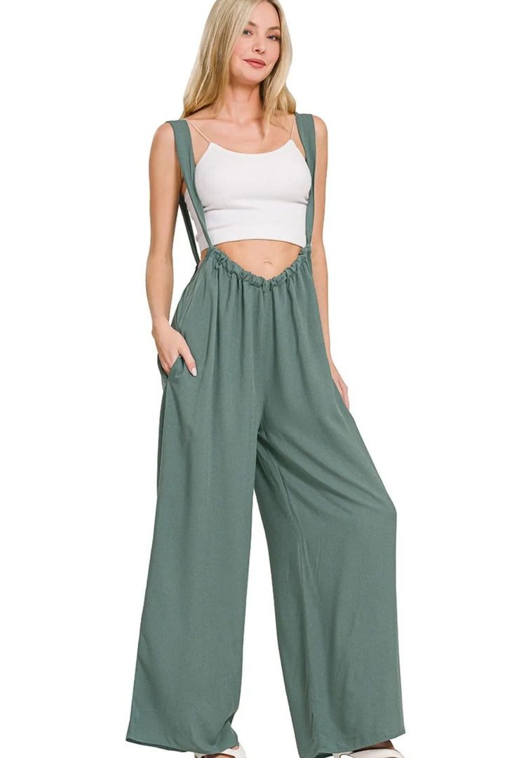 Ash Jade Zenana Woven Tie Back Suspender Jumpsuit