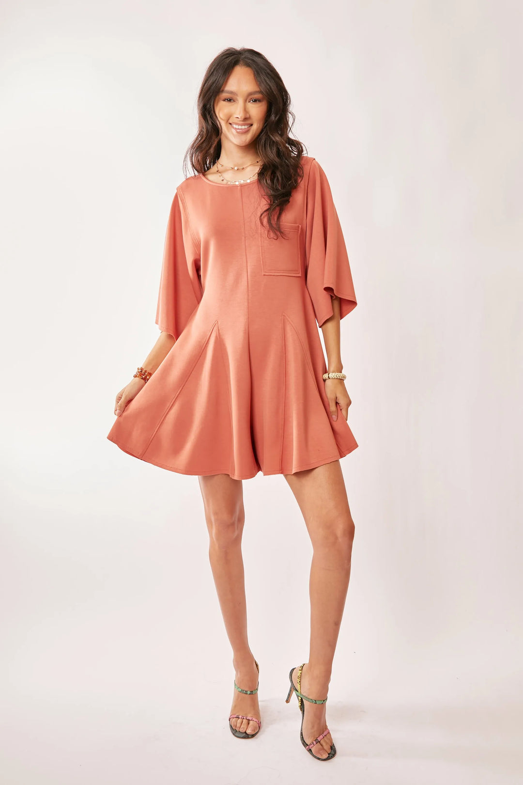 Davi Dani Solid Draped Sleeve Ties Back Skort Romper 2