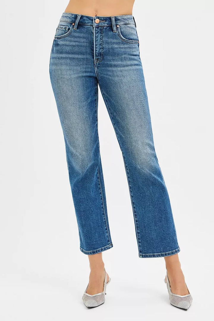 Medium Risen Tummy Control High Rise Crop Straight Jeans